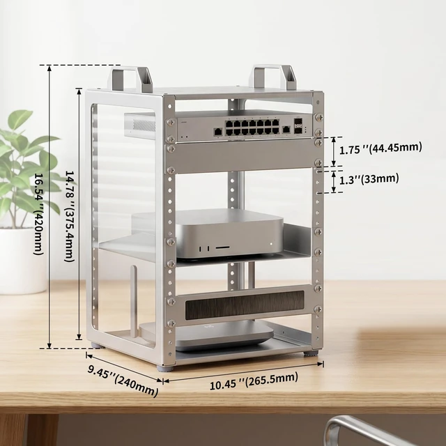 Alt view image 2 of 7 - 8U 10 Inch Network Rack, 9.45 Inch Deep Desktop Mini Stackable Server Rack | Sturdy Open Server Rack RackMate Alternative for Mac Mini & AI Devices Home Lab Data Center Audio & AV Equipment