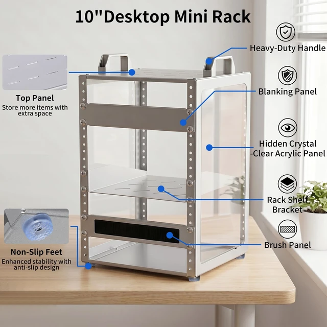 Alt view image 3 of 7 - 8U 10 Inch Network Rack, 9.45 Inch Deep Desktop Mini Stackable Server Rack | Sturdy Open Server Rack RackMate Alternative for Mac Mini & AI Devices Home Lab Data Center Audio & AV Equipment