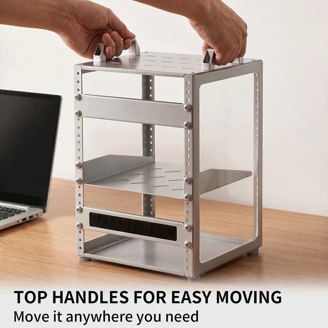 Alt view image 5 of 7 - 8U 10 Inch Network Rack, 9.45 Inch Deep Desktop Mini Stackable Server Rack | Sturdy Open Server Rack RackMate Alternative for Mac Mini & AI Devices Home Lab Data Center Audio & AV Equipment