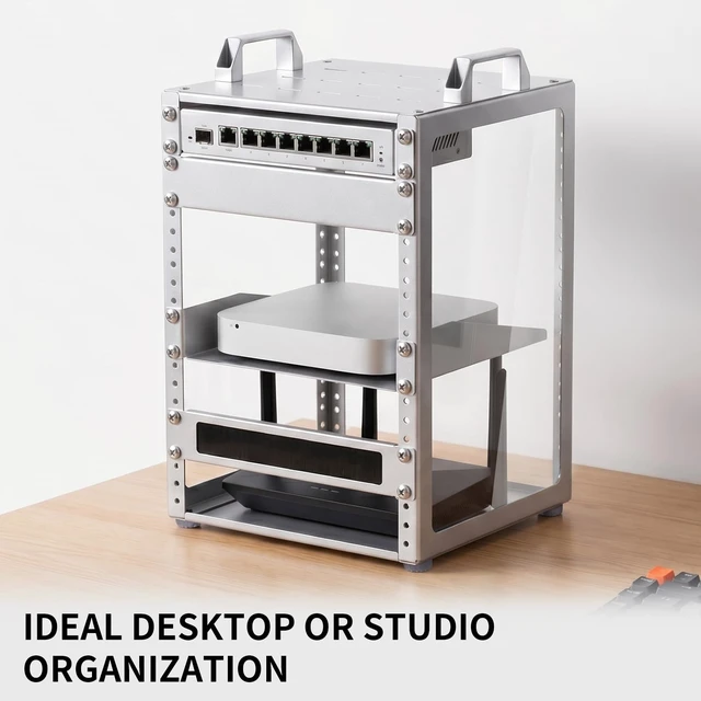Alt view image 6 of 7 - 8U 10 Inch Network Rack, 9.45 Inch Deep Desktop Mini Stackable Server Rack | Sturdy Open Server Rack RackMate Alternative for Mac Mini & AI Devices Home Lab Data Center Audio & AV Equipment