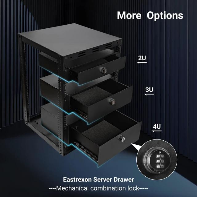 Alt view image 7 of 7 - Eastrexon 15U Open Frame Server Rack, Wall-mountable IT Rack w/Swivel Casters, 2 Rack Shelves, Top & Bottom Panels, Network Rack for Stereo/Computer/Data/IT/AV Equipment, 19.7L x 18.8W x 32.3H