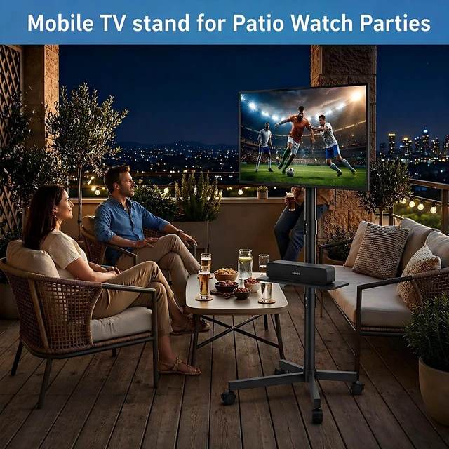 Alt view image 3 of 7 - Rolling TV Stand for 14-55 Inch TV, Portable Mobile TV Cart on Wheels for Bedroom, Office, Patio and Covered Outdoor Use, Max VESA 400x400mm, Holds 66 lbs. Roll Your TV for Sports Nights, Movie Nights