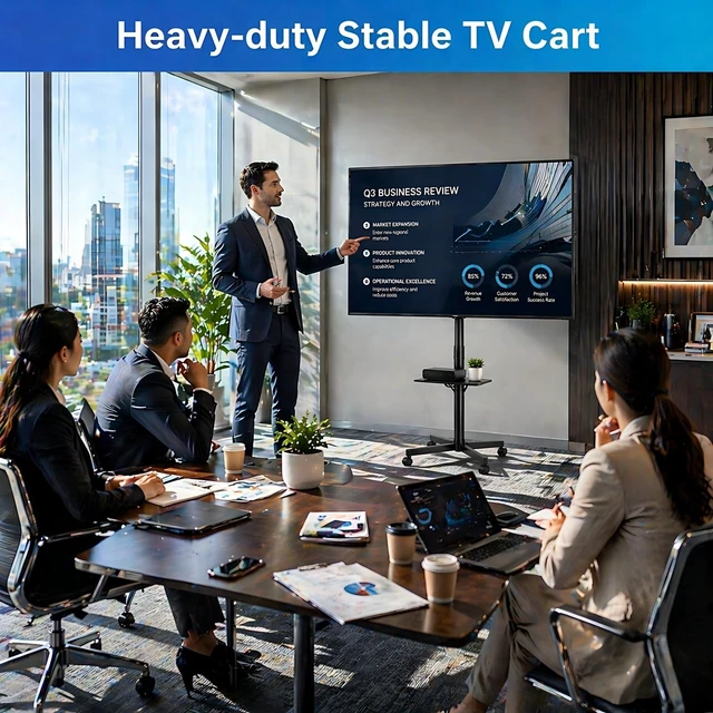 Alt view image 5 of 7 - Rolling TV Stand for 14-55 Inch TV, Portable Mobile TV Cart on Wheels for Bedroom, Office, Patio and Covered Outdoor Use, Max VESA 400x400mm, Holds 66 lbs. Roll Your TV for Sports Nights, Movie Nights