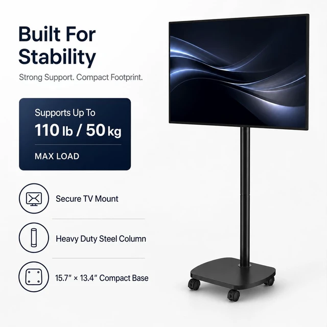 Alt view image 5 of 7 - KWANPH AV CARTS Rolling TV Stand with Wheels for 26-55 Inch TVs