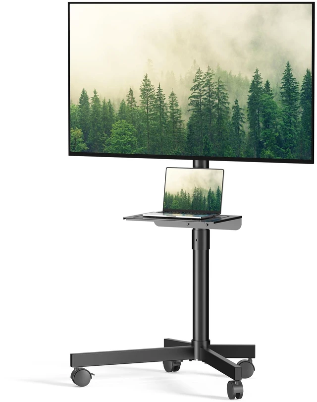 Main image of Rolling TV Stand, Mobile TV Cart with Wheels/Shelf for 22-60 Inch, Black | Tilt/Height Adjustable Portable TV Stand Up to 88lbs, Movable TV Stand for Bedroom, Living Room, Outdoor, Max VESA 400x400mm