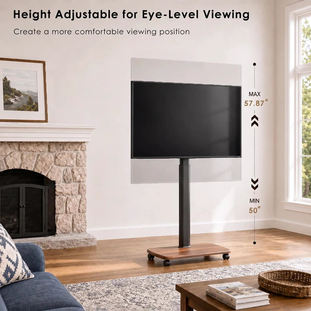Alt view image 2 of 6 - FITUEYES Rolling TV Stand for 32-75 Inch TVs with Height Adjustable, Walnut | Portable Tall TV Stand on Wheels, Mobile TV Cart with Swivel Mount, Corner TV Stands for Bedroom, Living Room, Small Dorm