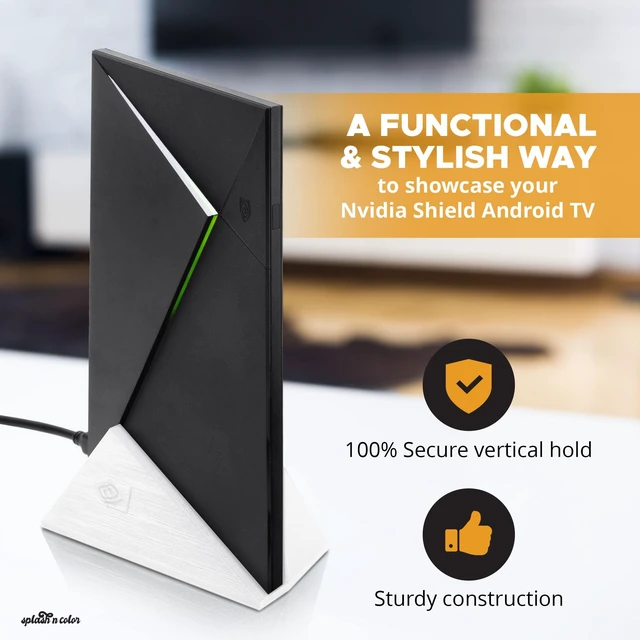 Alt view image 2 of 7 - SplashNColor Vertical Stand Organizer Compatible with Nvidia Shield Android TV (2017 & 2019 Pro Models) - Compact Display with Logo & Lettering - Sleek Stand Nvidia Shield TV Mount (Arctic White)