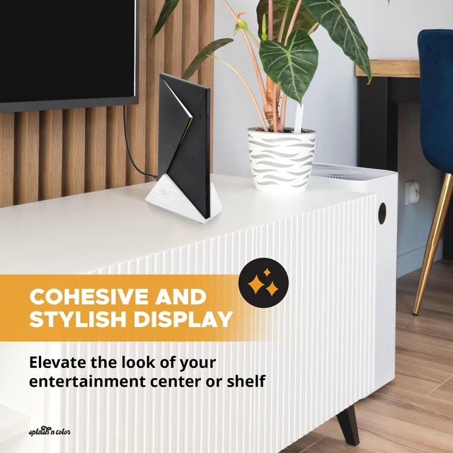 Alt view image 6 of 7 - SplashNColor Vertical Stand Organizer Compatible with Nvidia Shield Android TV (2017 & 2019 Pro Models) - Compact Display with Logo & Lettering - Sleek Stand Nvidia Shield TV Mount (Arctic White)
