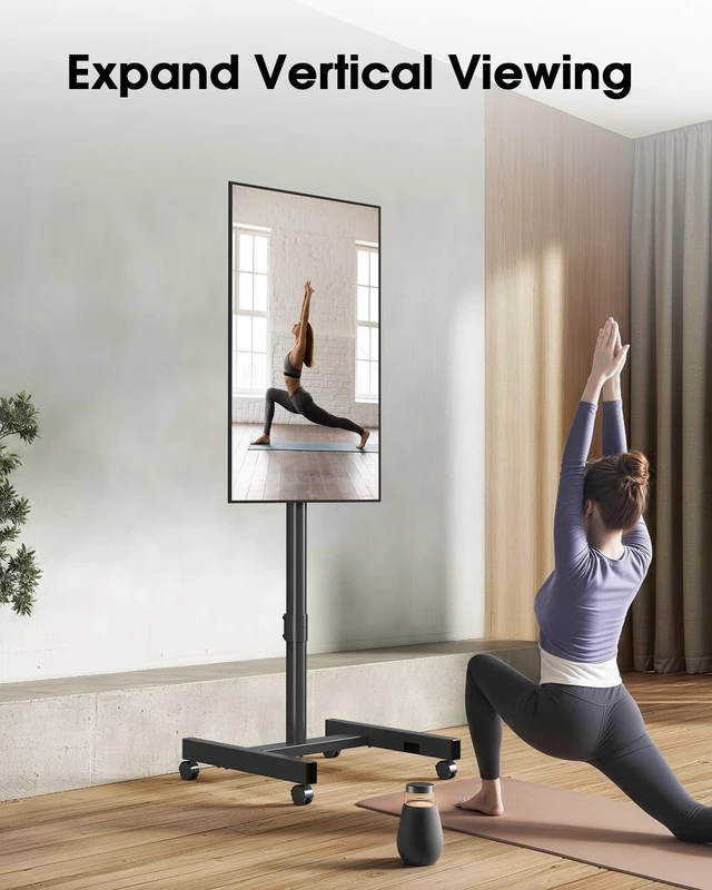 Alt view image 7 of 7 - Rolling TV Stand for 13-50 Inch TVs/Screens, Sturdy 50mm Support Pole | 2 Height Adjustable Mobile TV Floor Stand on Wheels up to 88Lbs, Portable TV/Monitor Cart for Bedroom, Outdoor, Office