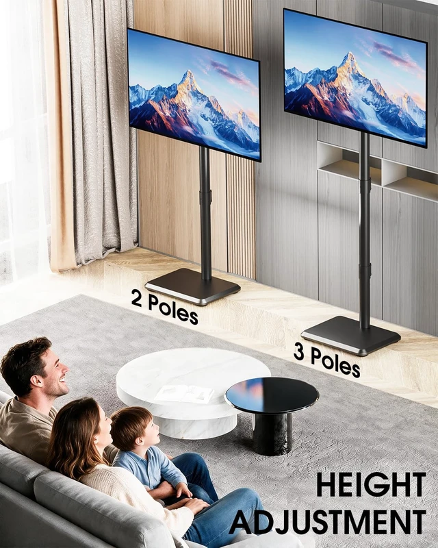 Alt view image 4 of 7 - Zontera Floor TV Stand, TV Cart for 13-50 Inch TVs & Monitors up to 88lbs | Wooden Base, Portable TV Stand, Tilt & Height Adjustable Corner TV Stand for Bedroom, Living Room, VESA 200x200mm