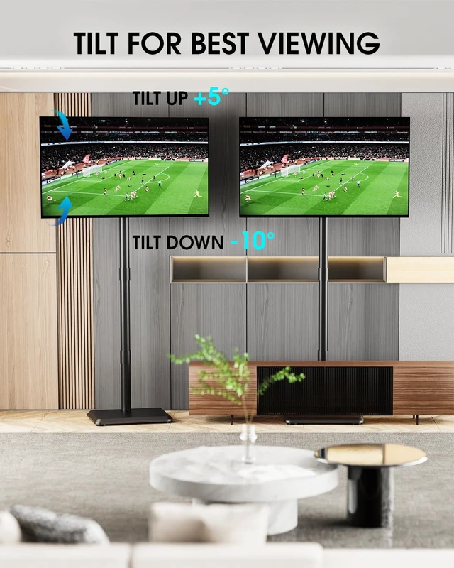 Alt view image 6 of 7 - Zontera Floor TV Stand, TV Cart for 13-50 Inch TVs & Monitors up to 88lbs | Wooden Base, Portable TV Stand, Tilt & Height Adjustable Corner TV Stand for Bedroom, Living Room, VESA 200x200mm
