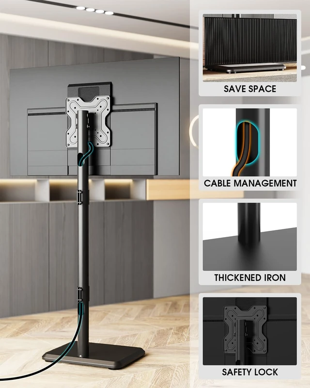 Alt view image 5 of 7 - Zontera Floor TV Stand, TV Cart for 13-50 Inch TVs & Monitors up to 88lbs | Wooden Base, Portable TV Stand, Tilt & Height Adjustable Corner TV Stand for Bedroom, Living Room, VESA 200x200mm