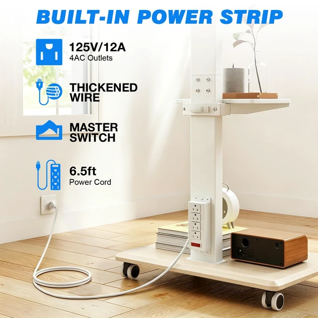 Alt view image 3 of 7 - Rfiver Rolling TV Stand 32-75 Inch with Power Outlet and Shelf, White | Mobile TV Stand Holds up to 110 lbs, Portable TV Stand on Wheels, Swivel & Tilt TV Stand with Wheels for Bedroom Living Room