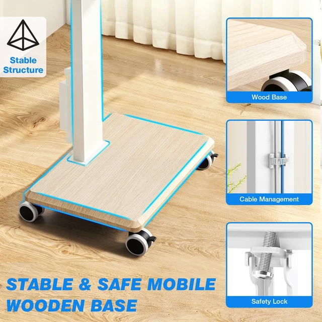 Alt view image 6 of 7 - Rfiver Rolling TV Stand 32-75 Inch with Power Outlet and Shelf, White | Mobile TV Stand Holds up to 110 lbs, Portable TV Stand on Wheels, Swivel & Tilt TV Stand with Wheels for Bedroom Living Room