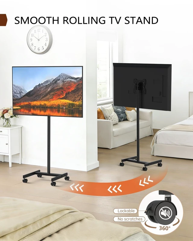 Alt view image 5 of 7 - Afaloona Rolling TV Stand for 13-55" TVs, Portrait and Landscape Rotation | Compact portable TV cart with tilt adjustment, up to 44 lbs, Max VESA 200×200mm for monitors, TVs, Living Room and Outside