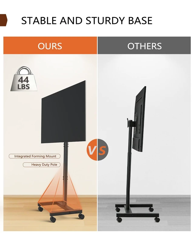 Alt view image 7 of 7 - Afaloona Rolling TV Stand for 13-55" TVs, Portrait and Landscape Rotation | Compact portable TV cart with tilt adjustment, up to 44 lbs, Max VESA 200×200mm for monitors, TVs, Living Room and Outside