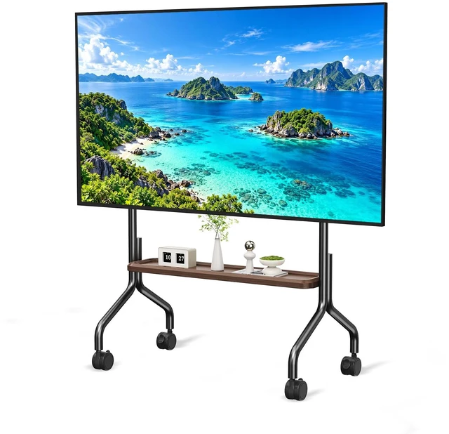 Main image of Easel Rolling TV Stand on Wheels for 32-75 Inch TVs with Storage Shelves | Mobile TV Stand with 360° Wheels,Height Adjustable,Portable Floor TV Stand Holds Up to 110lbs, Max VESA 600x400mm(Black)