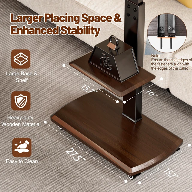 Alt view image 4 of 7 - OUKMIC Rolling TV Stand with Power Outlet for 32 to 80 inch TVs, Brown | Up to 131lbs, Height Adjustable, Spacious Shelf, for Living Room, Bedroom, Office, Moveable TV Cart on Wheels