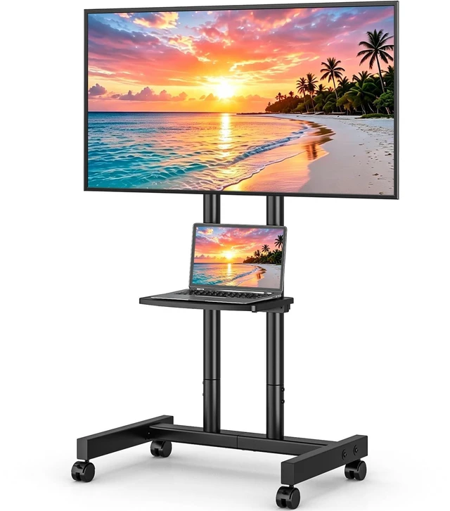 Main image of Heavy Duty Rolling TV Stand for 27-80 inch TVs up to 99 lbs | Stable Mobile TV Cart with Height Adjustable Mount and Lockable Silent Wheels, Max VESA 400x400mm, Black