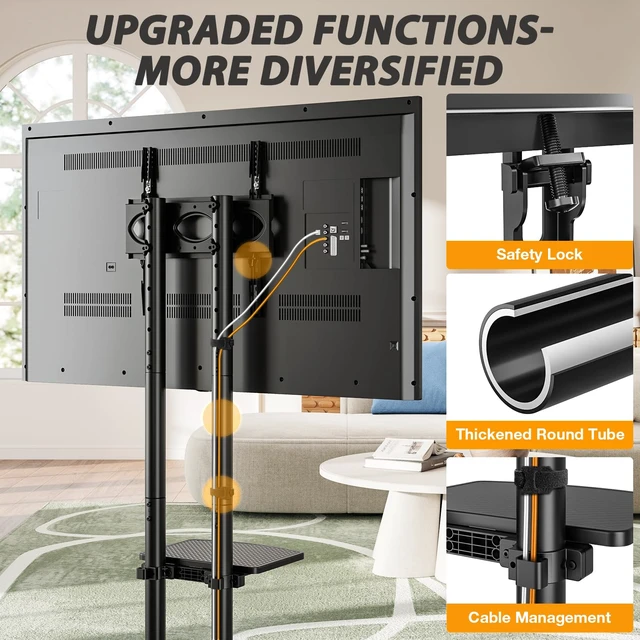 Alt view image 4 of 7 - Heavy Duty Rolling TV Stand for 27-80 inch TVs up to 99 lbs | Stable Mobile TV Cart with Height Adjustable Mount and Lockable Silent Wheels, Max VESA 400x400mm, Black