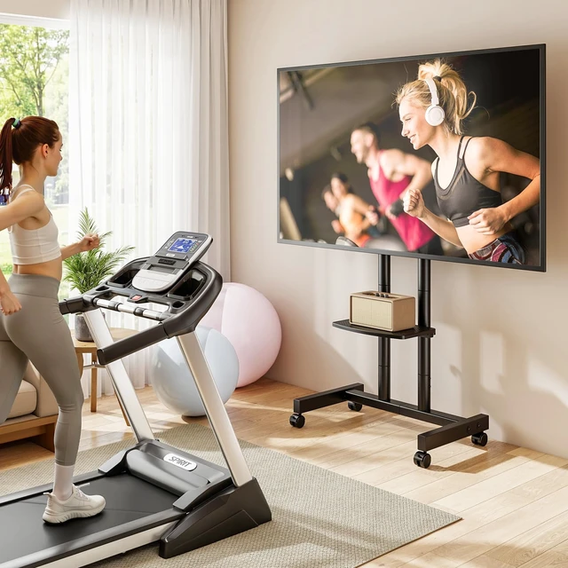 Alt view image 6 of 7 - Heavy Duty Rolling TV Stand for 27-80 inch TVs up to 99 lbs | Stable Mobile TV Cart with Height Adjustable Mount and Lockable Silent Wheels, Max VESA 400x400mm, Black