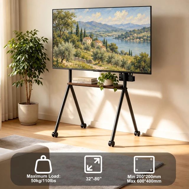 Alt view image 2 of 7 - GOJOOASIS Rolling TV Stand for 32-75 80 Inch TVs with Lockable Wheels | Easel cart design, holds up to 110 lbs, max VESA 600x400mm, ideal for home office, classroom and bedroom