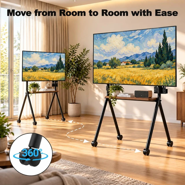 Alt view image 3 of 7 - GOJOOASIS Rolling TV Stand for 32-75 80 Inch TVs with Lockable Wheels | Easel cart design, holds up to 110 lbs, max VESA 600x400mm, ideal for home office, classroom and bedroom