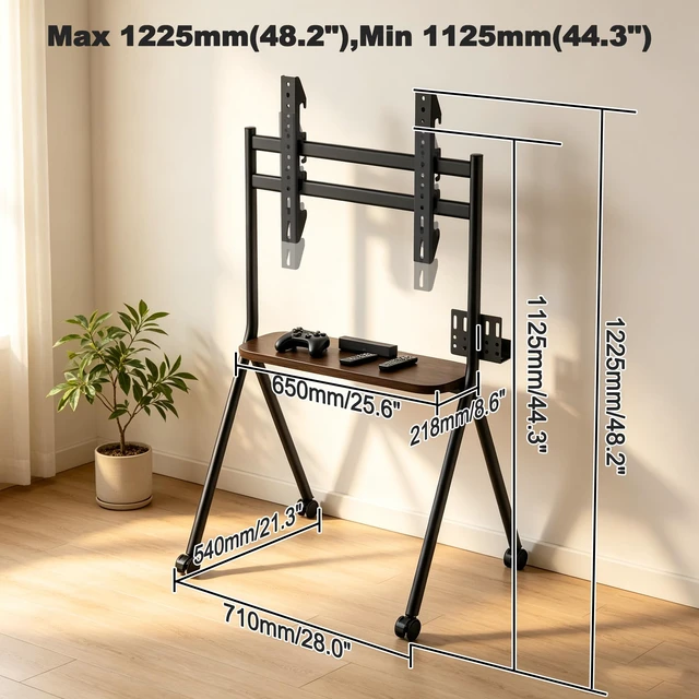 Alt view image 6 of 7 - GOJOOASIS Rolling TV Stand for 32-75 80 Inch TVs with Lockable Wheels | Easel cart design, holds up to 110 lbs, max VESA 600x400mm, ideal for home office, classroom and bedroom
