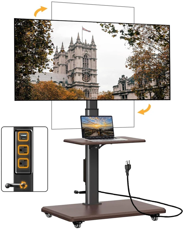 Main image of Swivel Rolling TV Stand with Power Outlet for 26-75 inch TVs up to 110 lbs | Portable Mobile TV Stand with Hand Crank Infinitely Adjustable Height Rolling TV Cart with Wheels
