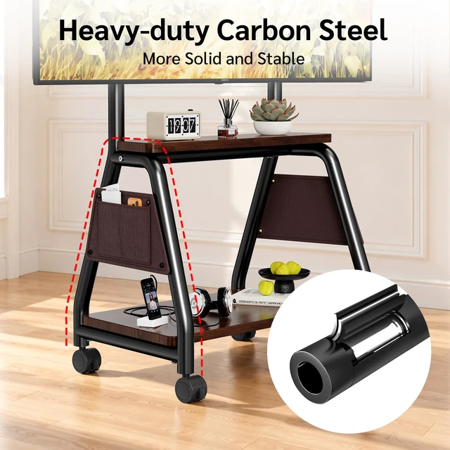 Alt view image 6 of 7 - Mobile TV Stand on Wheels for 32-65 Inch TVs Heavy-Duty Rolling TV Cart | With Storage Bags,Up to 88 lbs, 360° Swivel & Lockable Caster Wheels, 2-Tier Storage Shelf,Max VESA 500x400mm