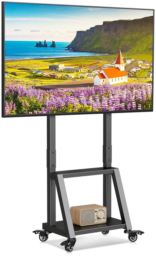 Main image of Suptek Mobile TV Stand Height Adjustable with Shelf for 32-55 inch TV | Rolling TV Stand on Wheels for Flat/Curved Screen Up to 99lbs, TV Cart for Bedroom, Portable TV Stand, Max VESA 400x400mm