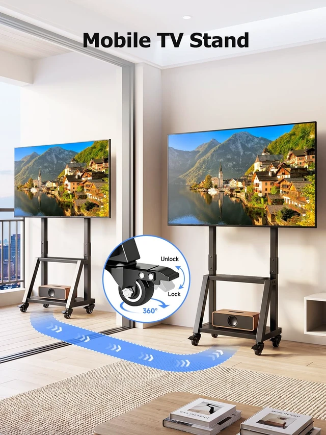 Alt view image 2 of 7 - Suptek Mobile TV Stand Height Adjustable with Shelf for 32-55 inch TV | Rolling TV Stand on Wheels for Flat/Curved Screen Up to 99lbs, TV Cart for Bedroom, Portable TV Stand, Max VESA 400x400mm