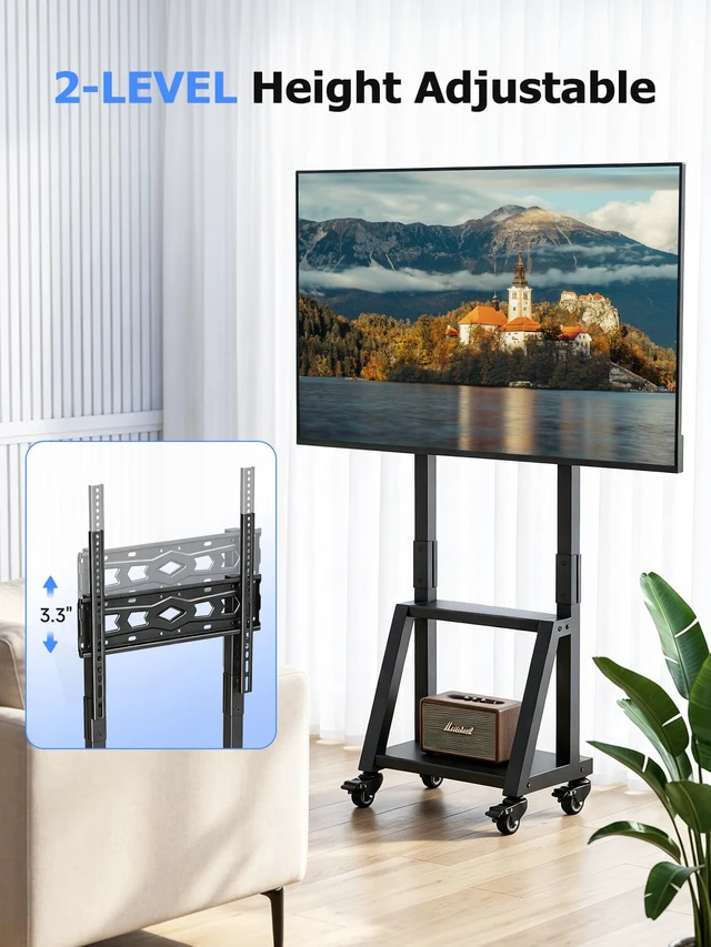 Alt view image 4 of 7 - Suptek Mobile TV Stand Height Adjustable with Shelf for 32-55 inch TV | Rolling TV Stand on Wheels for Flat/Curved Screen Up to 99lbs, TV Cart for Bedroom, Portable TV Stand, Max VESA 400x400mm