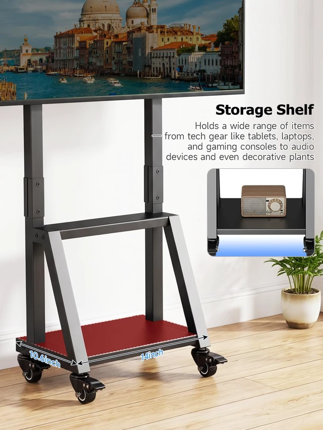 Alt view image 5 of 7 - Suptek Mobile TV Stand Height Adjustable with Shelf for 32-55 inch TV | Rolling TV Stand on Wheels for Flat/Curved Screen Up to 99lbs, TV Cart for Bedroom, Portable TV Stand, Max VESA 400x400mm