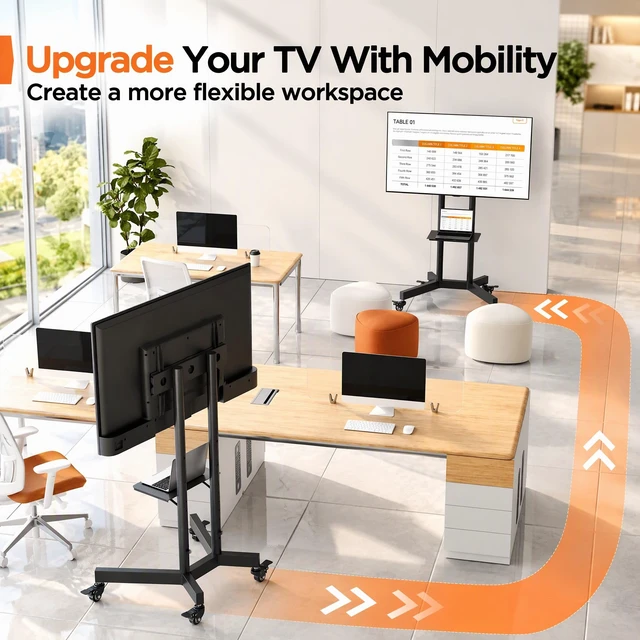 Alt view image 4 of 7 - Perlegear Rolling TV Stand for 32-85 Inch Screens up to 154 lbs | Height Adjustable Portable Mobile TV Stand with Metal Shelf, Outdoor TV Cart with Lockable Wheels, Max VESA 600x400mm