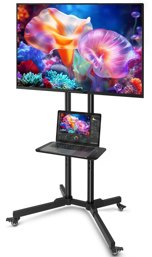 Main image of Euisiant Mobile TV Stand for 32-75" TVs, Rolling Cart with Wheels | VESA 600x400mm, Height 1300-1480mm, ±15° Tilt, Holds 110 lbs, Media Shelf, Locking Wheels, Easy Assembly