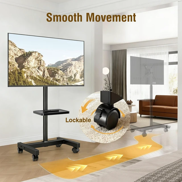 Alt view image 2 of 7 - AX WABER Mobile TV Floor Stand for 19-50 inch LCD LED Flat/Curved Panel Screen TVs up to 55 lbs, Height Adjustable TV Stand Mount with Tilt VESA 200x200, Portable TV Stand with Shelf AX2007TBM