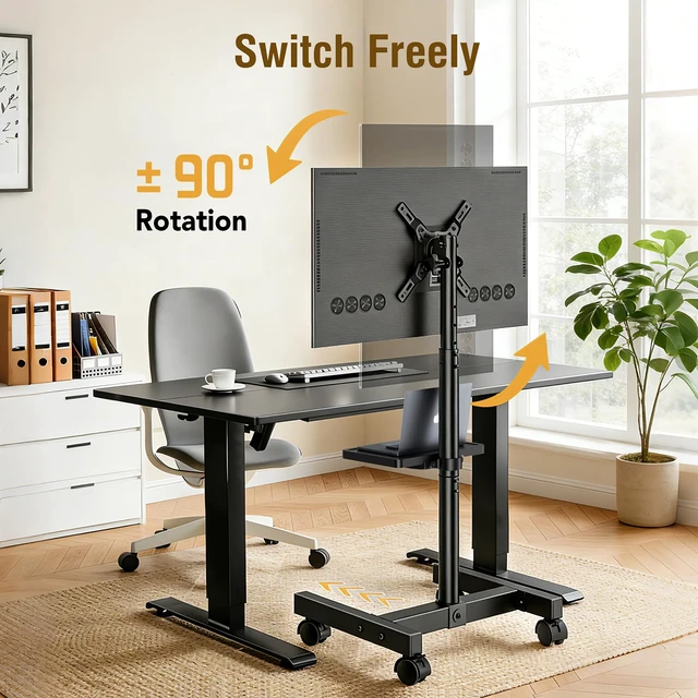 Alt view image 5 of 7 - AX WABER Mobile TV Floor Stand for 19-50 inch LCD LED Flat/Curved Panel Screen TVs up to 55 lbs, Height Adjustable TV Stand Mount with Tilt VESA 200x200, Portable TV Stand with Shelf AX2007TBM
