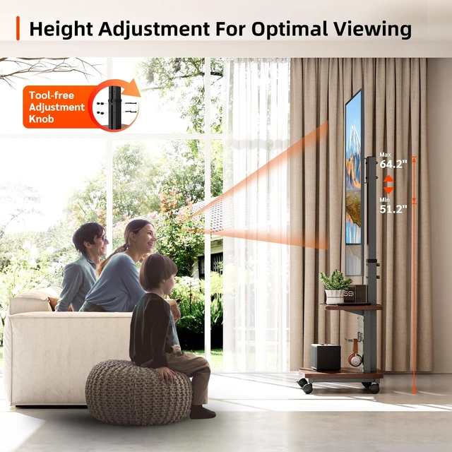 Alt view image 5 of 7 - BEISHI Mobile TV Cart on Wheels,Height Adjustable Rolling TV Stand for 32-85 inch TVs,with 5-Level Lift,35° Swivel,Portable Media Cart for Office,Outdoor