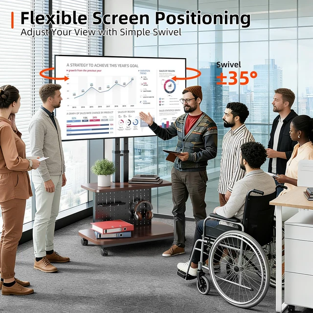 Alt view image 6 of 7 - BEISHI Mobile TV Cart on Wheels,Height Adjustable Rolling TV Stand for 32-85 inch TVs,with 5-Level Lift,35° Swivel,Portable Media Cart for Office,Outdoor