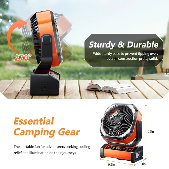 Alt view image 4 of 7 - Camping LED Fan with Light, 20000mAh Rechargeable Battery Powered Outdoor Tent Fan with Light and Hook, 8 Speed, Personal USB Desk Fan for Camping, Fishing, Power Outage,Hurricane, Worksite