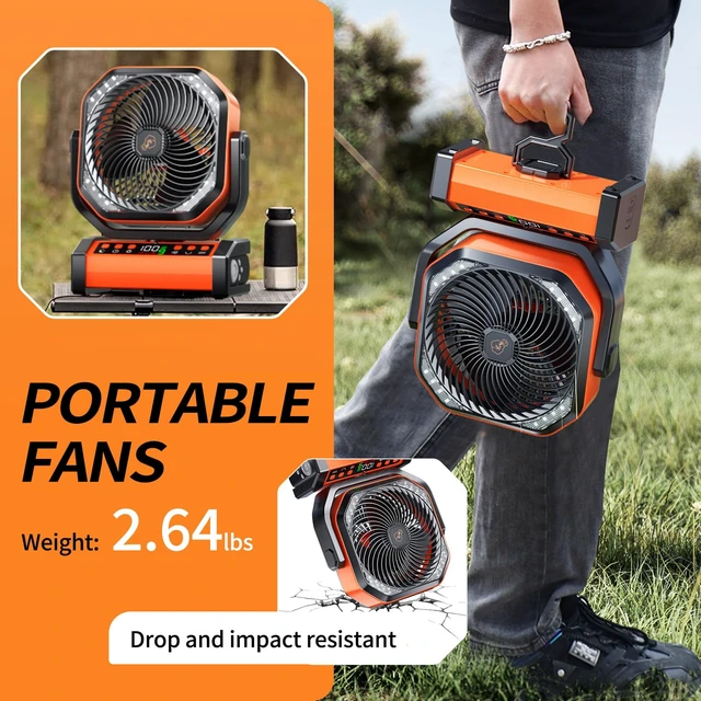 Alt view image 6 of 7 - Camping LED Fan with Light, 20000mAh Rechargeable Battery Powered Outdoor Tent Fan with Light and Hook, 8 Speed, Personal USB Desk Fan for Camping, Fishing, Power Outage,Hurricane, Worksite