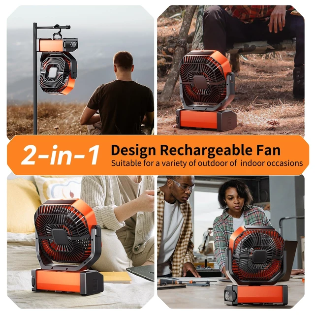 Alt view image 7 of 7 - Camping LED Fan with Light, 20000mAh Rechargeable Battery Powered Outdoor Tent Fan with Light and Hook, 8 Speed, Personal USB Desk Fan for Camping, Fishing, Power Outage,Hurricane, Worksite