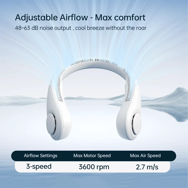 Alt view image 3 of 6 - JISULIFE Neck Fan Portable, Personal Wearable Fan with Battery Rechargeable | Bladeless Travel Cooling Design with Powerful Wind, 3 Speeds, Quiet, Gifts for Men/Women/Friends - Grey