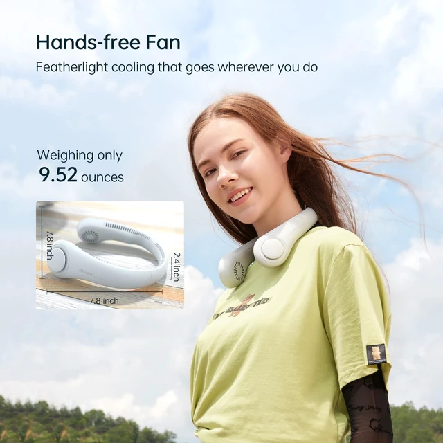 Alt view image 2 of 6 - JISULIFE Neck Fan Portable, Personal Wearable Fan with Battery Rechargeable | Bladeless Travel Cooling Design with Powerful Wind, 3 Speeds, Quiet, Gifts for Men/Women/Friends - Grey