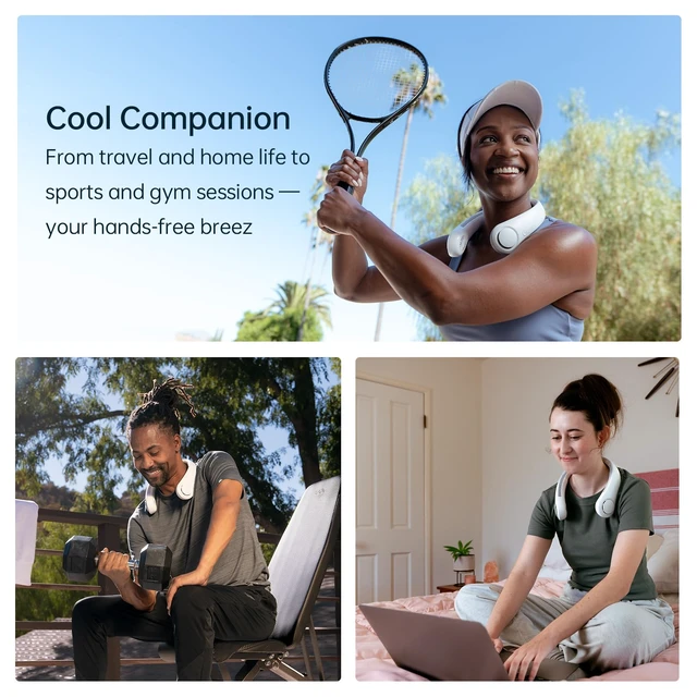 Alt view image 6 of 6 - JISULIFE Neck Fan Portable, Personal Wearable Fan with Battery Rechargeable | Bladeless Travel Cooling Design with Powerful Wind, 3 Speeds, Quiet, Gifts for Men/Women/Friends - Grey
