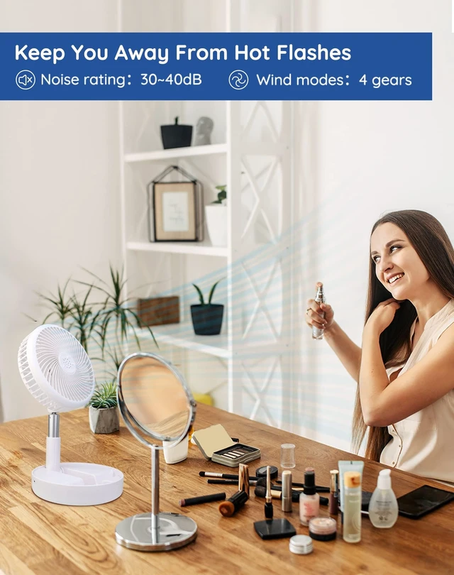 Alt view image 4 of 7 - Portable Rechargeable Fan, 7200mAh Battery Operated Fan with Remote | Foldable ,6-21H, 4 Speed Settings, Floor Table Desk Fan for Travel Camping Cruise Bedroom, White 7.7"