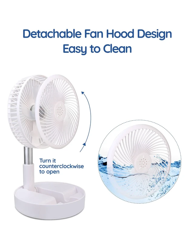 Alt view image 7 of 7 - Portable Rechargeable Fan, 7200mAh Battery Operated Fan with Remote | Foldable ,6-21H, 4 Speed Settings, Floor Table Desk Fan for Travel Camping Cruise Bedroom, White 7.7"