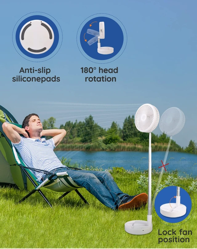 Alt view image 5 of 7 - Portable Rechargeable Fan, 7200mAh Battery Operated Fan with Remote | Foldable ,6-21H, 4 Speed Settings, Floor Table Desk Fan for Travel Camping Cruise Bedroom, White 7.7"