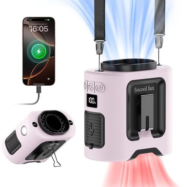 Main image of Socool 14500mAh Portable Waist Fan Clip on Belt 360 Rotation Wearable Rechargeable Personal Shirt Fan, 67H Cooling 5-Speed Battery Operated Fans with Light, Neck Fan Hanging for Outdoor Camping Travel